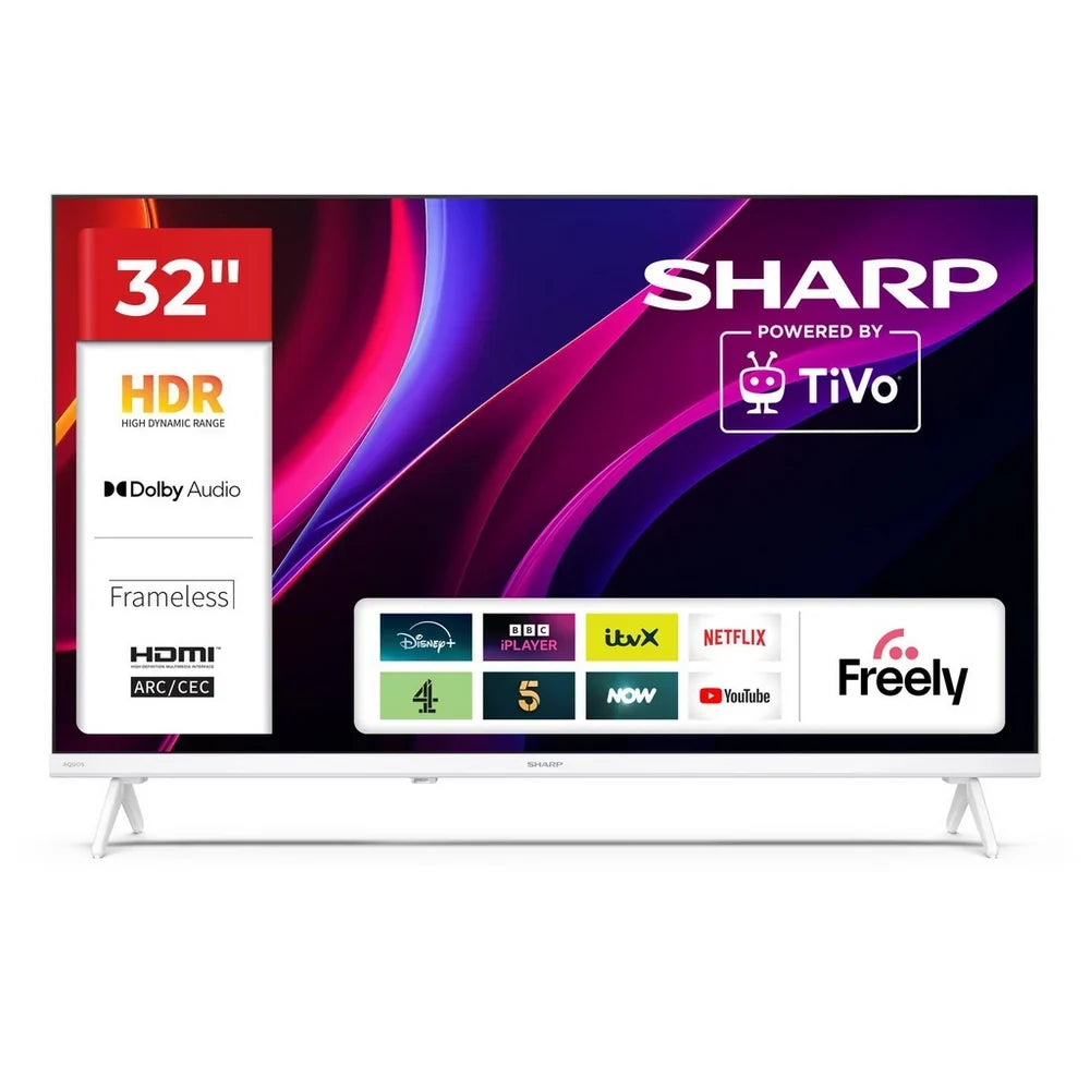 Sharp 1T-C32HE2245KW 32 Inch HD Ready HDR TiVo Smart LED TV Frameless with Freely - White