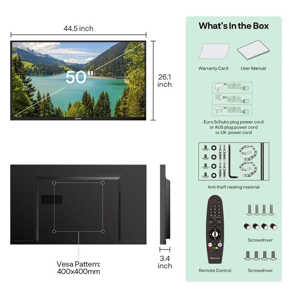 Sylvox OT50B1K4GC 50 Inch 4K Ultra HD LED Partial Sun Outdoor Smart TV